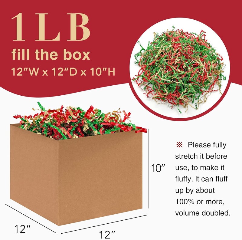 Corlcol 1LB Crinkle Cut Paper Shred Filler for Gift Box Bag and Basket On Holidays (Christmas color) - Image 2